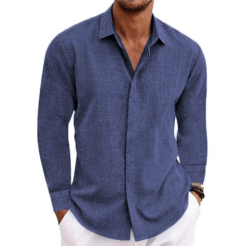 7-Pack Men's button v-collar casual cotton linen long-sleeved shirt