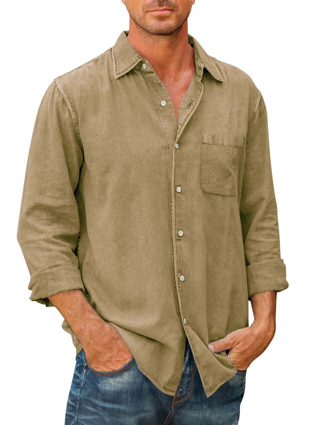 7 -Pack Men's Solid Color Pocket Cotton Long Sleeve Shirt💖Buy two packs for free shipping💖