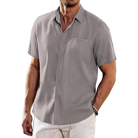 Men's Casual Linen Short Sleeve Button Down Shirt