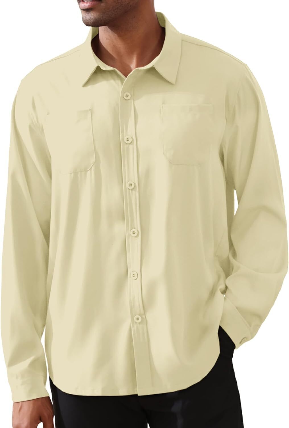 8-park Mens Fashion Dress Shirts Solid Color Long Sleeve Regular Fit Casual Button Down Shirts with Two Chest Pockets