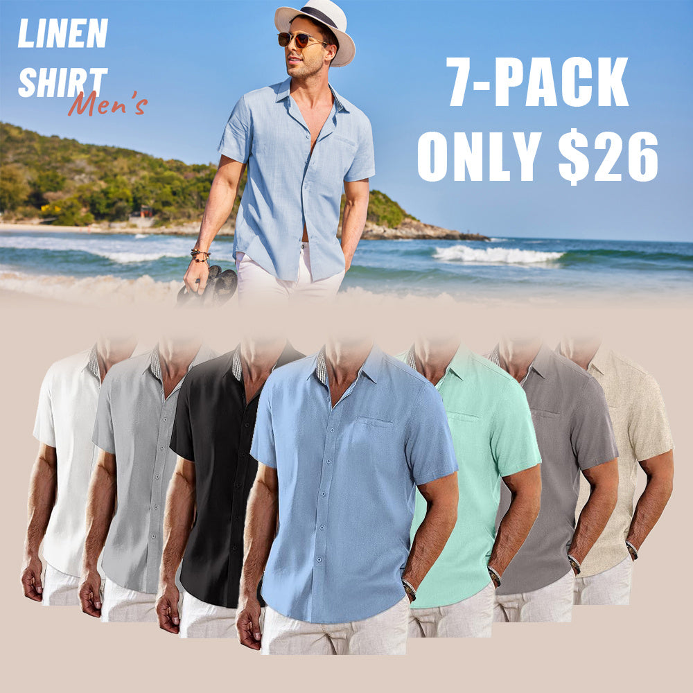 Men's Casual Linen Short Sleeve Button Down Shirt