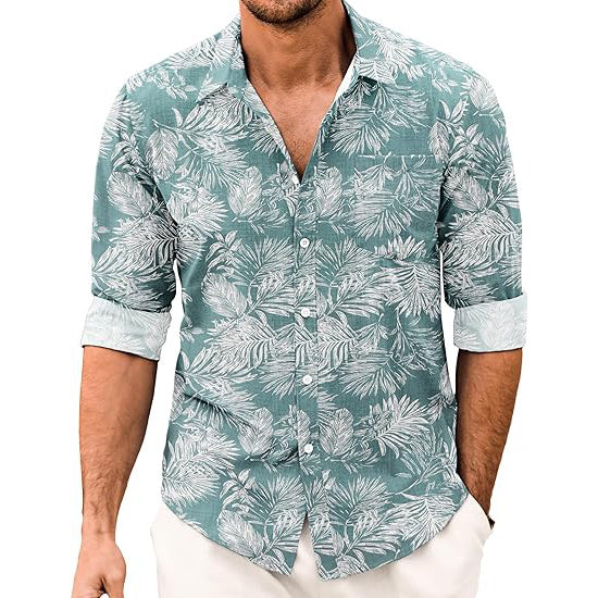 Men's Casual Linen Button Down Shirt Long Sleeve