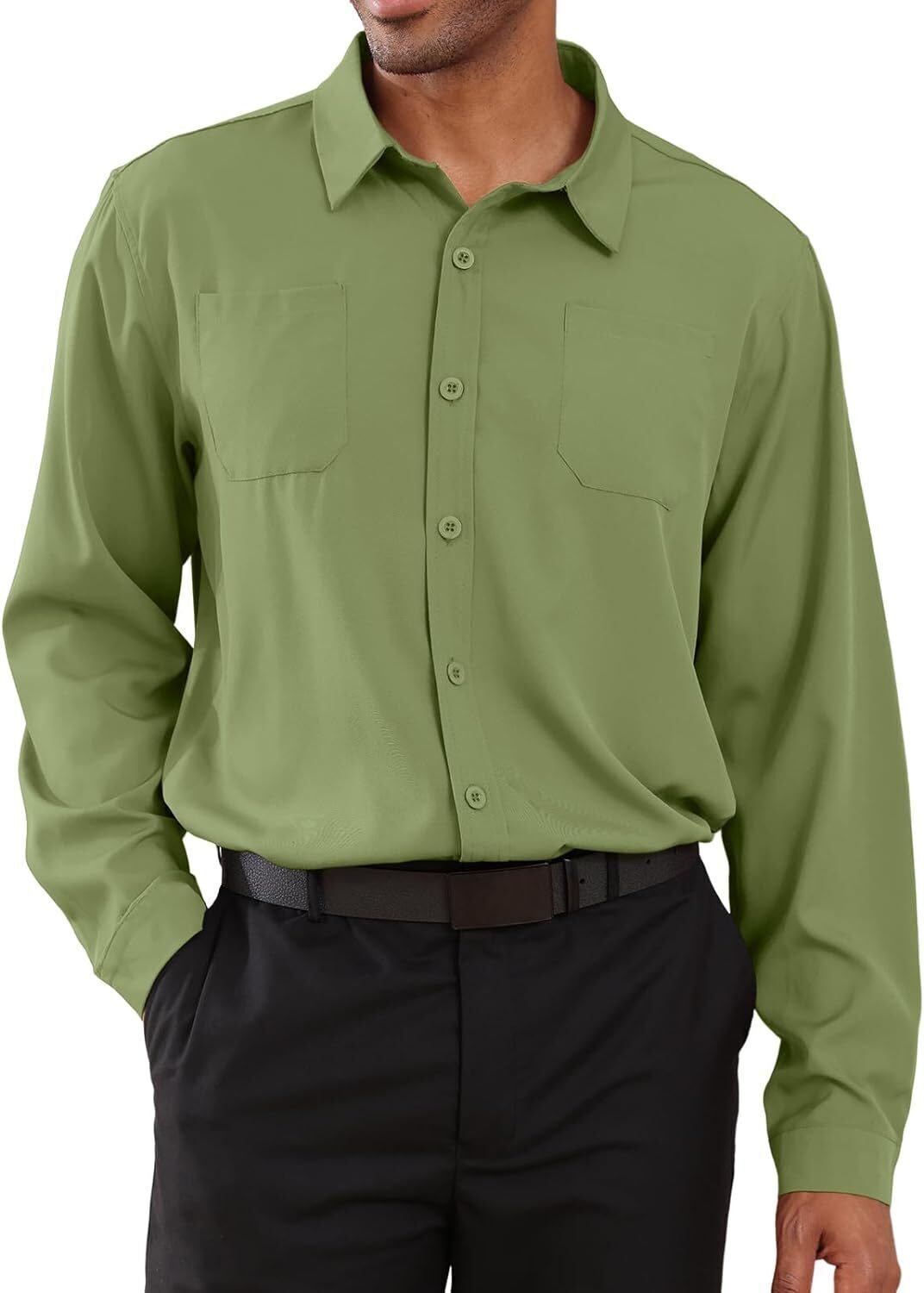 8-park Mens Fashion Dress Shirts Solid Color Long Sleeve Regular Fit Casual Button Down Shirts with Two Chest Pockets