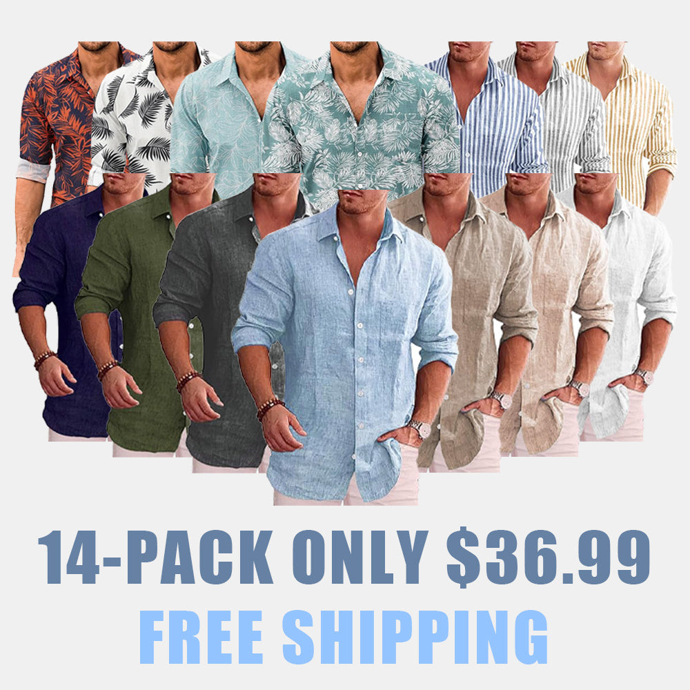 Men's Casual Linen Button Down Shirt Long Sleeve