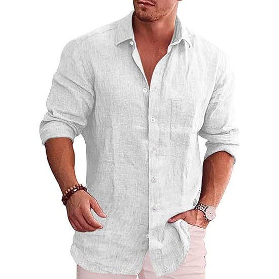 Men's Casual Linen Button Down Shirt Long Sleeve