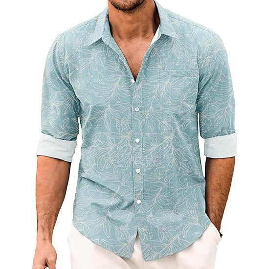 Men's Casual Linen Button Down Shirt Long Sleeve