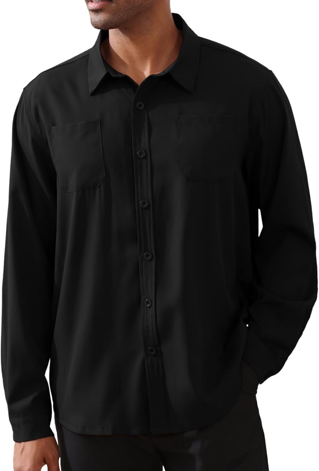 8-park Mens Fashion Dress Shirts Solid Color Long Sleeve Regular Fit Casual Button Down Shirts with Two Chest Pockets