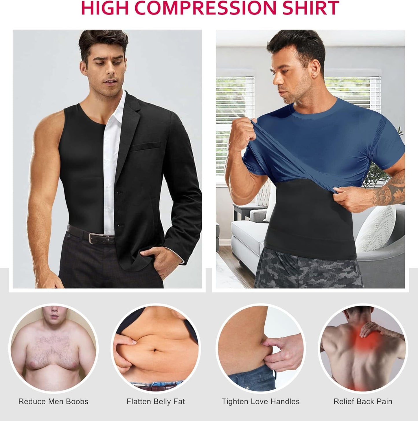 Men Compression Shirt Shapewear Slimming Body Shaper Vest Undershirt Tummy Control Tank Top