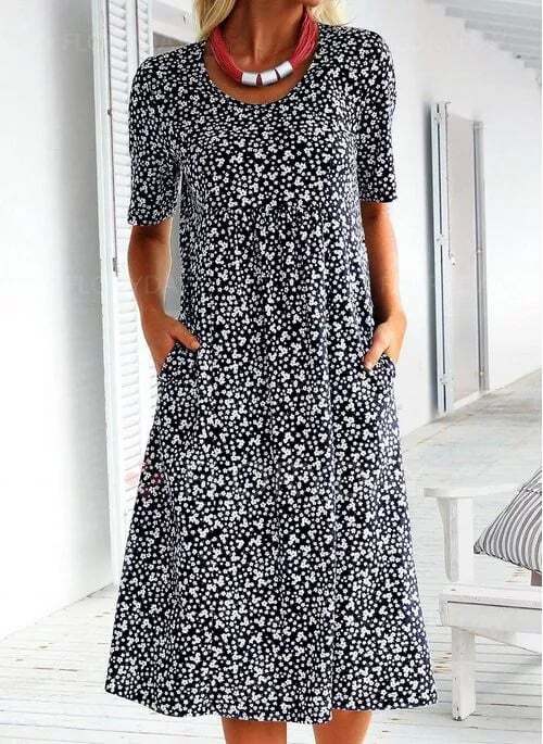 Casual Women Scoop Neck Floral Dress