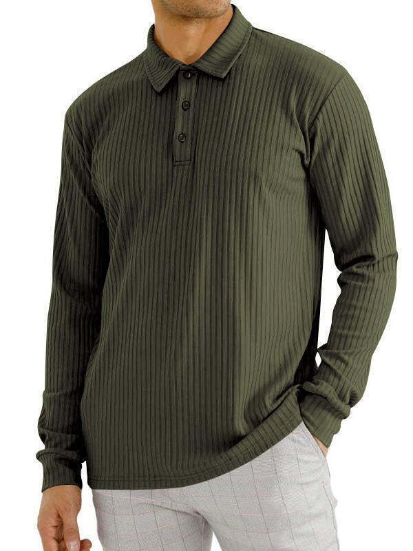 7-PARK Men's lapel striped long sleeve shirt