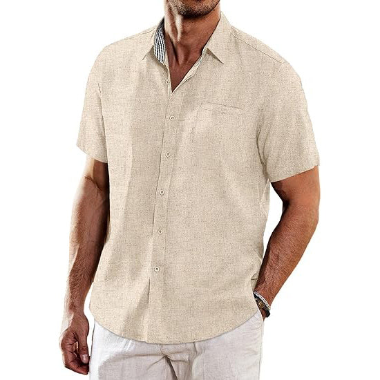 Men's Casual Linen Short Sleeve Button Down Shirt