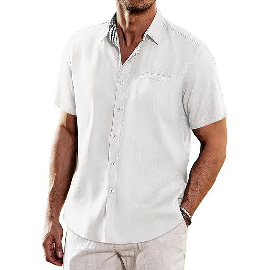 Men's Casual Linen Short Sleeve Button Down Shirt