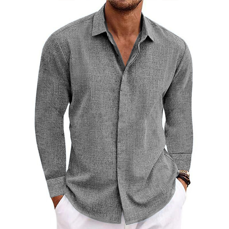 7-Pack Men's button v-collar casual cotton linen long-sleeved shirt