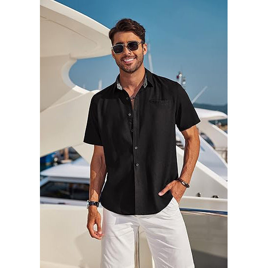 Men's Casual Linen Short Sleeve Button Down Shirt