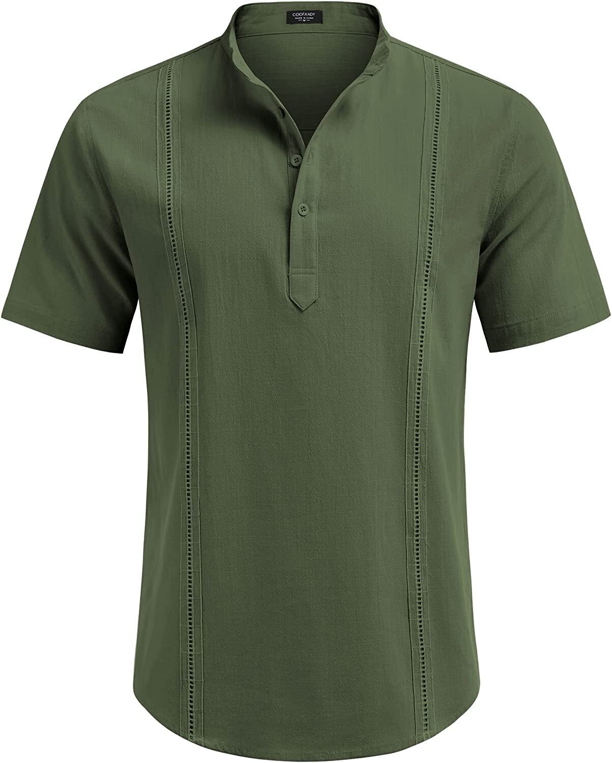 8-Pack Men's Cotton Linen Henley Shirt Short Sleeve Cuban Shirt Hippie Casual Beach Band Collar T Shirts💖Buy two packs for free shipping💖