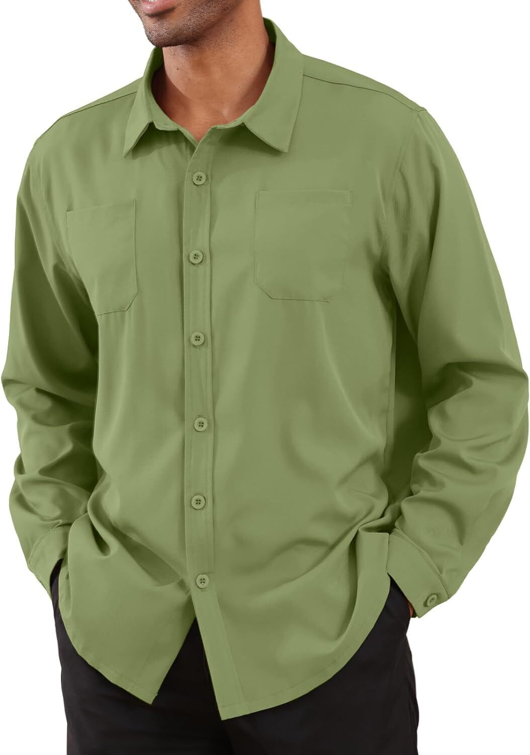 8-park Mens Fashion Dress Shirts Solid Color Long Sleeve Regular Fit Casual Button Down Shirts with Two Chest Pockets