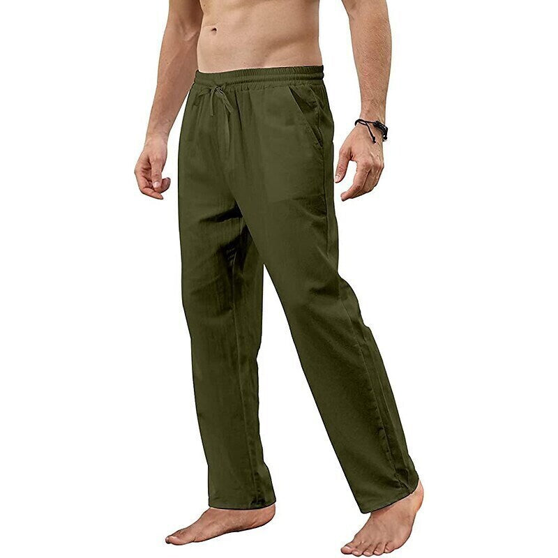 7 PACK Men's Linen Pants Trousers Beach Pants Straight Pants Pocket Drawstring Solid Color Plain Breathable Soft Full Length Home Casual Linen Fashion Classic Loose Fit White Black Micro-elastic