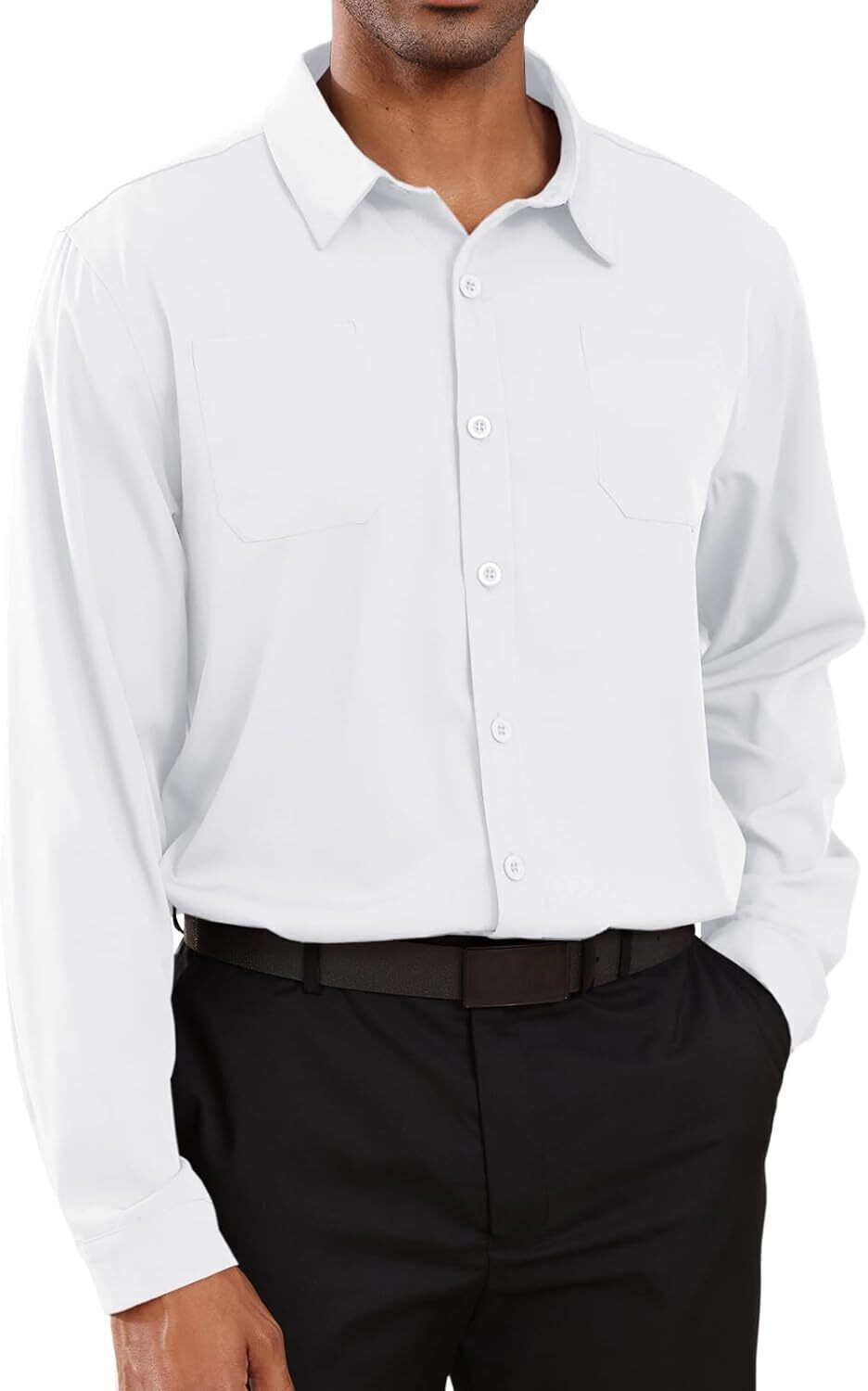 8-park Mens Fashion Dress Shirts Solid Color Long Sleeve Regular Fit Casual Button Down Shirts with Two Chest Pockets