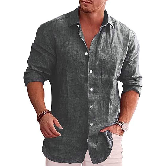 Men's Casual Linen Button Down Shirt Long Sleeve