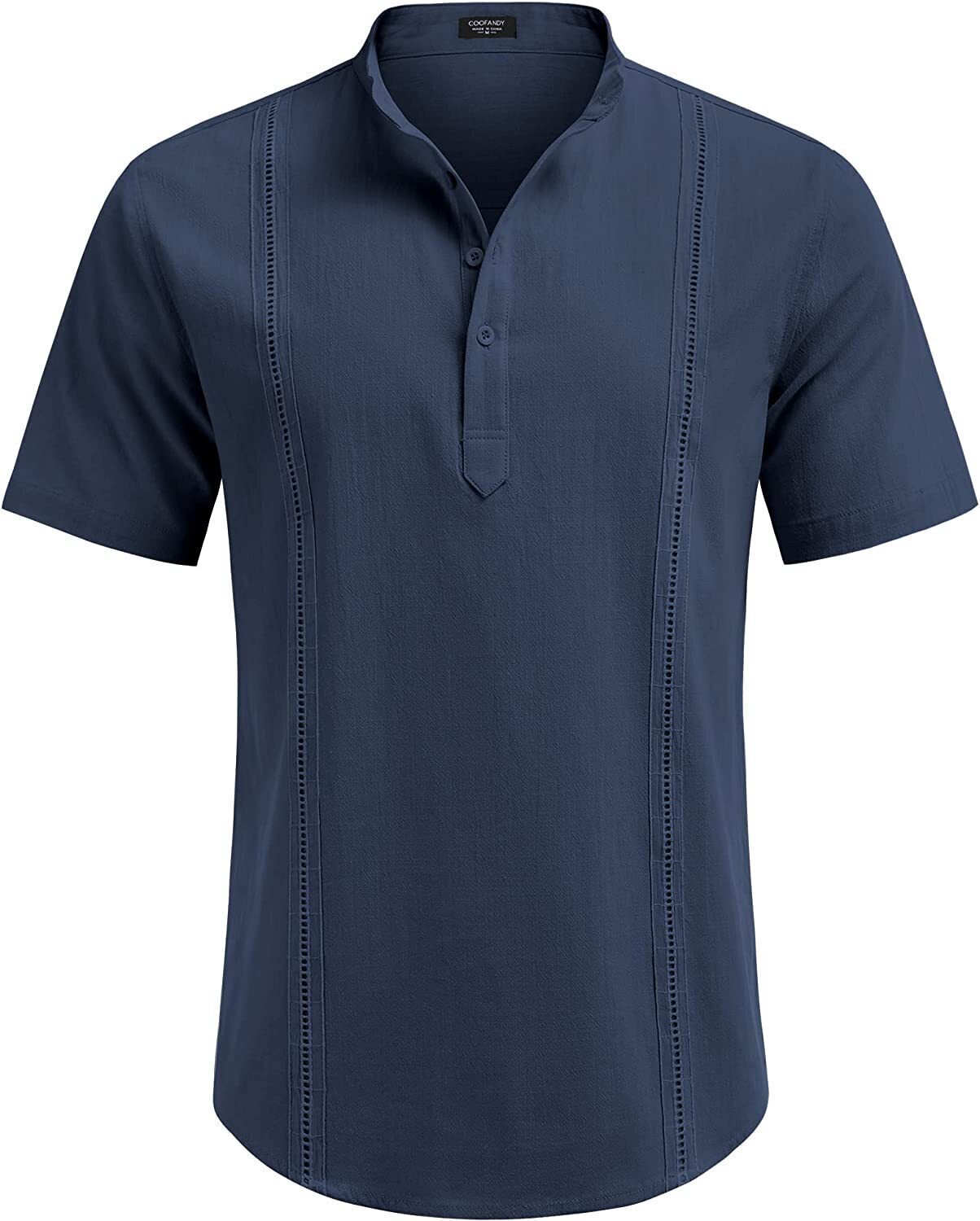 8-Pack Men's Cotton Linen Henley Shirt Short Sleeve Cuban Shirt Hippie Casual Beach Band Collar T Shirts💖Buy two packs for free shipping💖