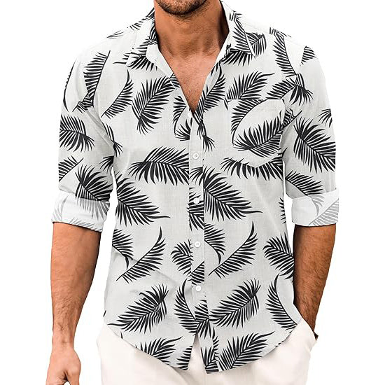 Men's Casual Linen Button Down Shirt Long Sleeve
