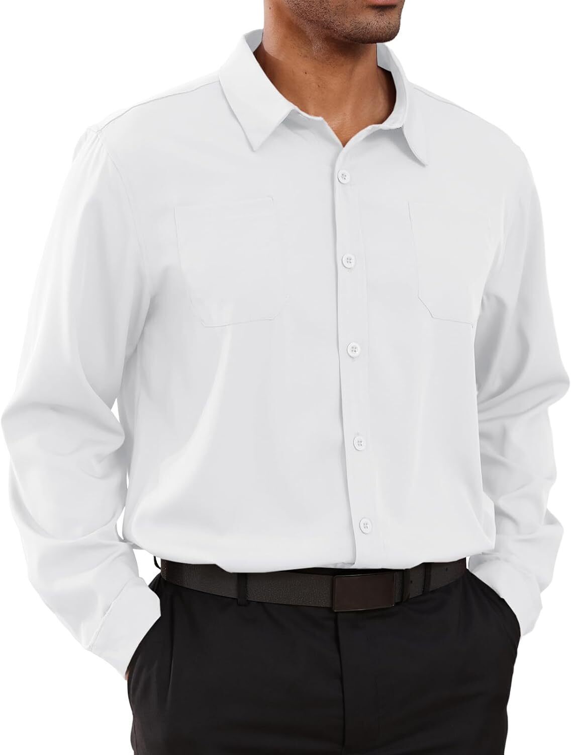 8-park Mens Fashion Dress Shirts Solid Color Long Sleeve Regular Fit Casual Button Down Shirts with Two Chest Pockets