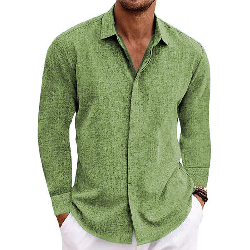 7-Pack Men's button v-collar casual cotton linen long-sleeved shirt