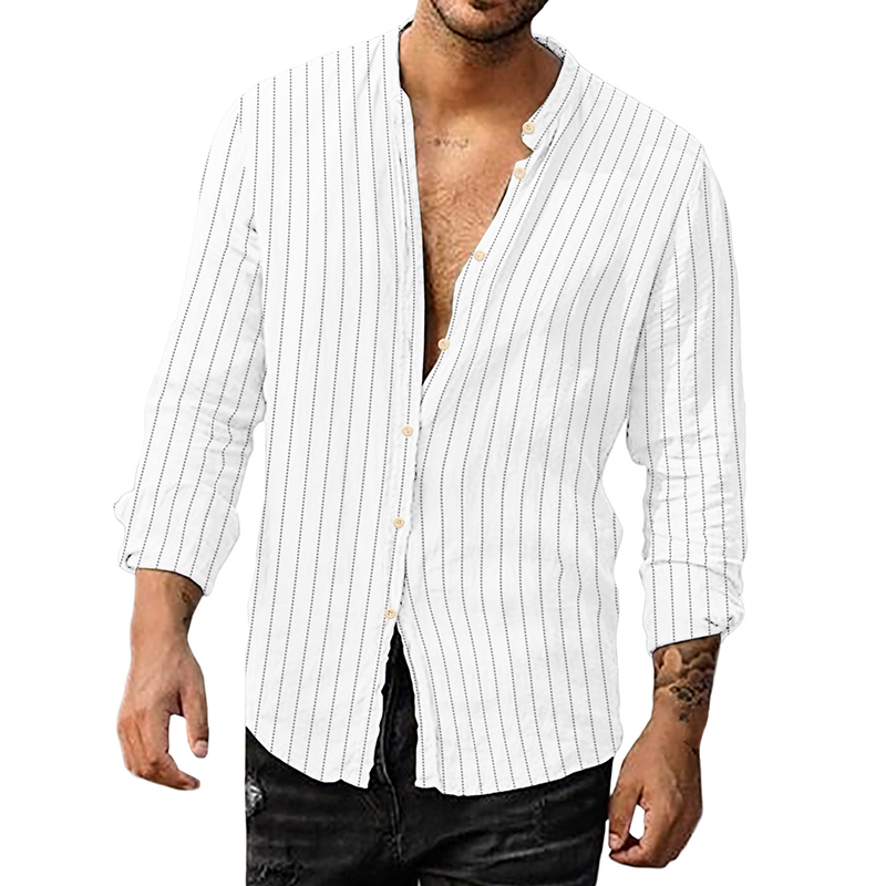 7-Pack Men's striped cardigan with casual standing collar long sleeve shirt