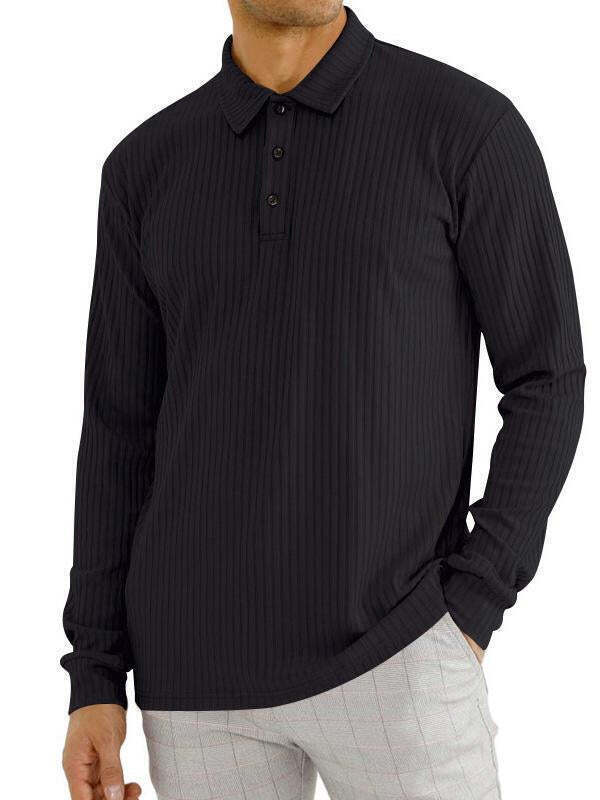 7-PARK Men's lapel striped long sleeve shirt