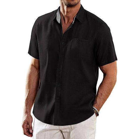 Men's Casual Linen Short Sleeve Button Down Shirt