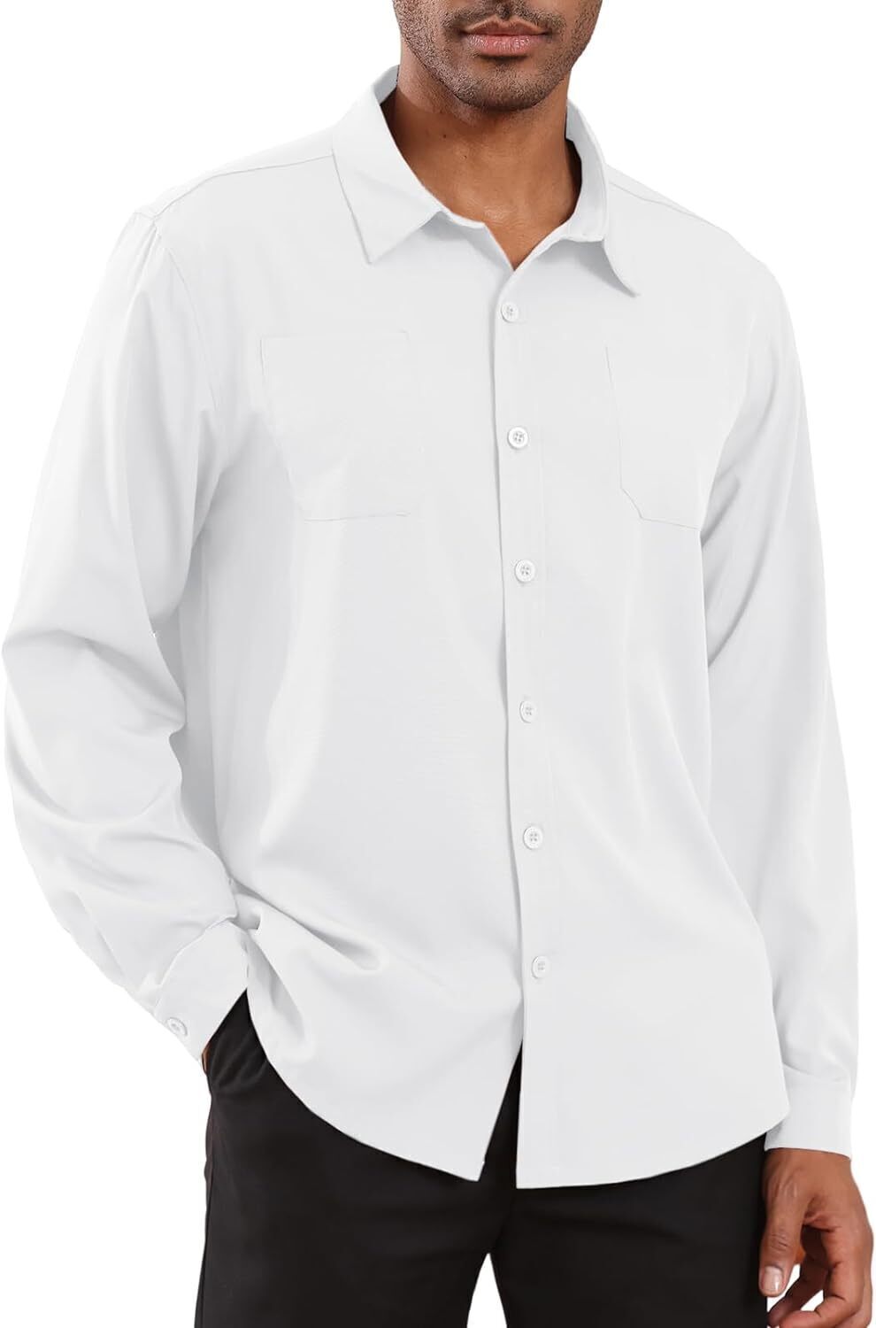 8-park Mens Fashion Dress Shirts Solid Color Long Sleeve Regular Fit Casual Button Down Shirts with Two Chest Pockets