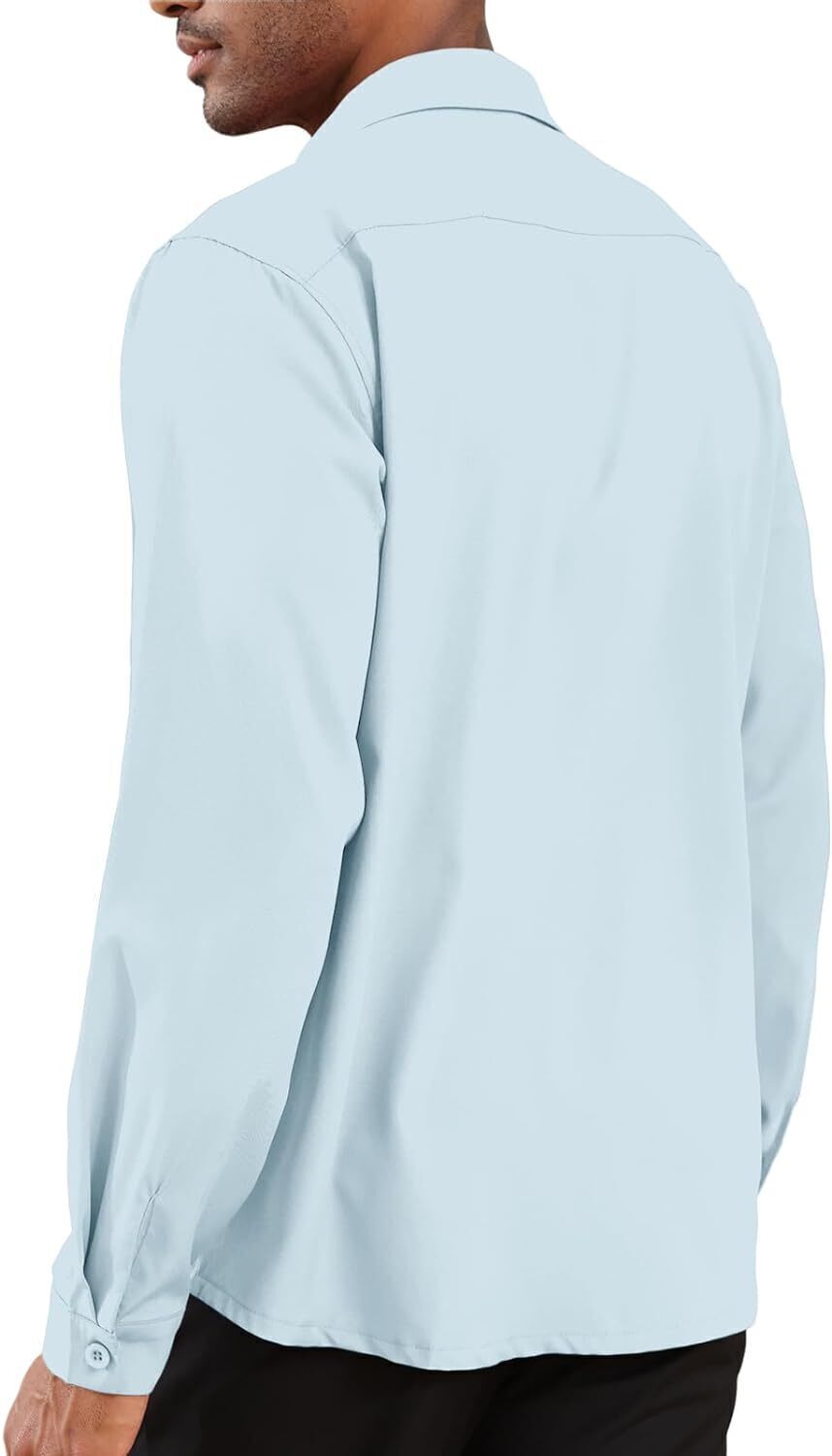 8-park Mens Fashion Dress Shirts Solid Color Long Sleeve Regular Fit Casual Button Down Shirts with Two Chest Pockets