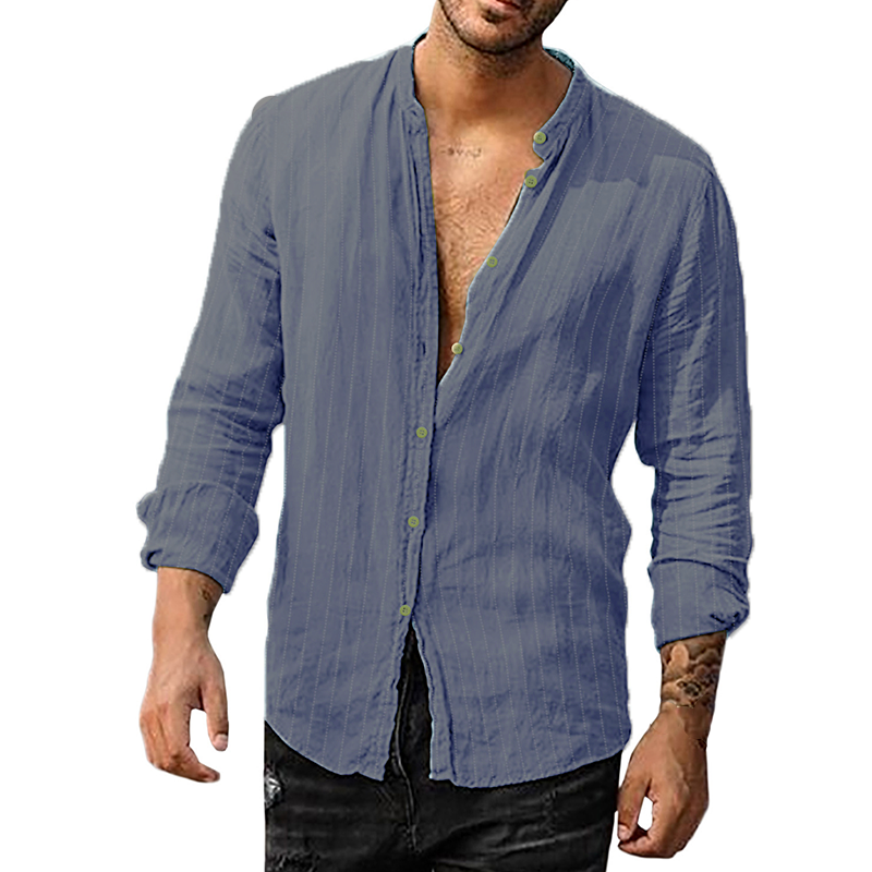 7-Pack Men's striped cardigan with casual standing collar long sleeve shirt