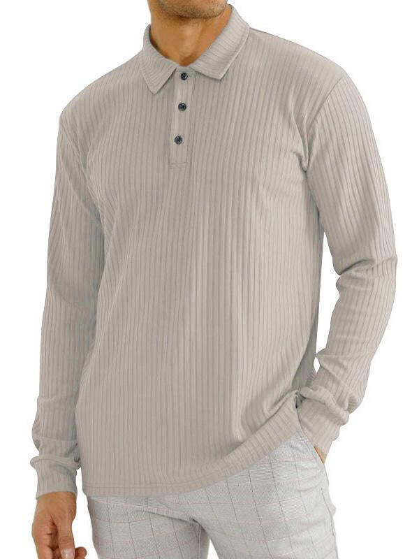 7-PARK Men's lapel striped long sleeve shirt