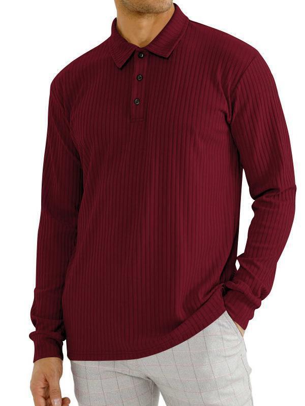 7-PARK Men's lapel striped long sleeve shirt