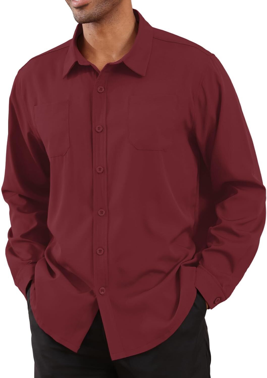 8-park Mens Fashion Dress Shirts Solid Color Long Sleeve Regular Fit Casual Button Down Shirts with Two Chest Pockets