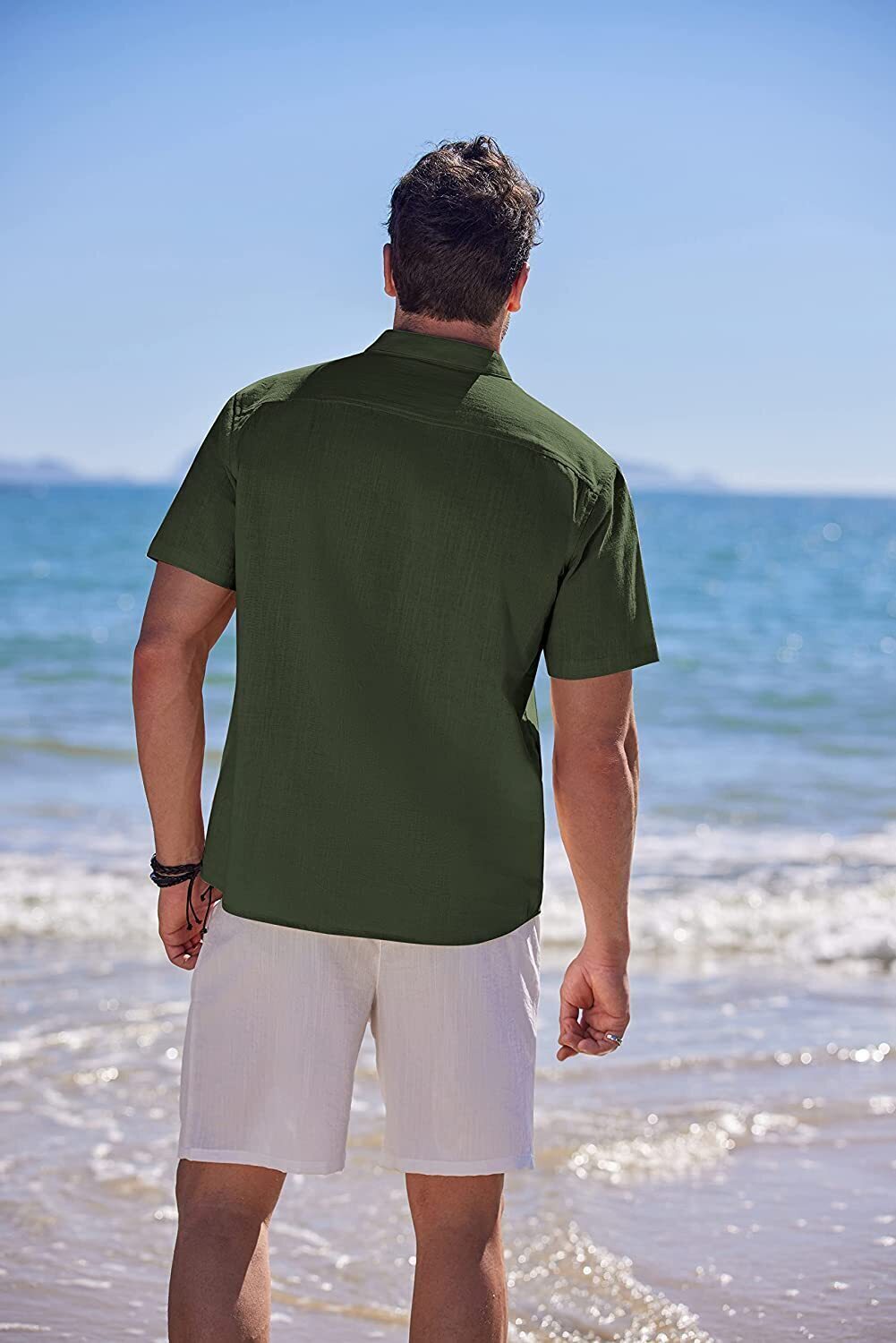 8-Pack Men's Cotton Linen Henley Shirt Short Sleeve Cuban Shirt Hippie Casual Beach Band Collar T Shirts💖Buy two packs for free shipping💖