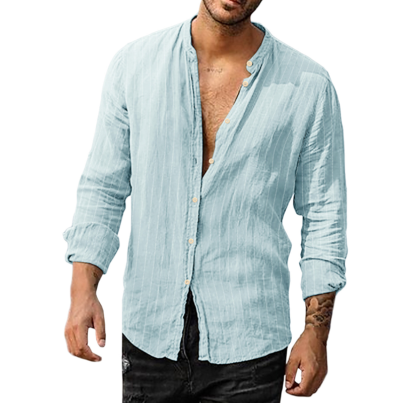 7-Pack Men's striped cardigan with casual standing collar long sleeve shirt