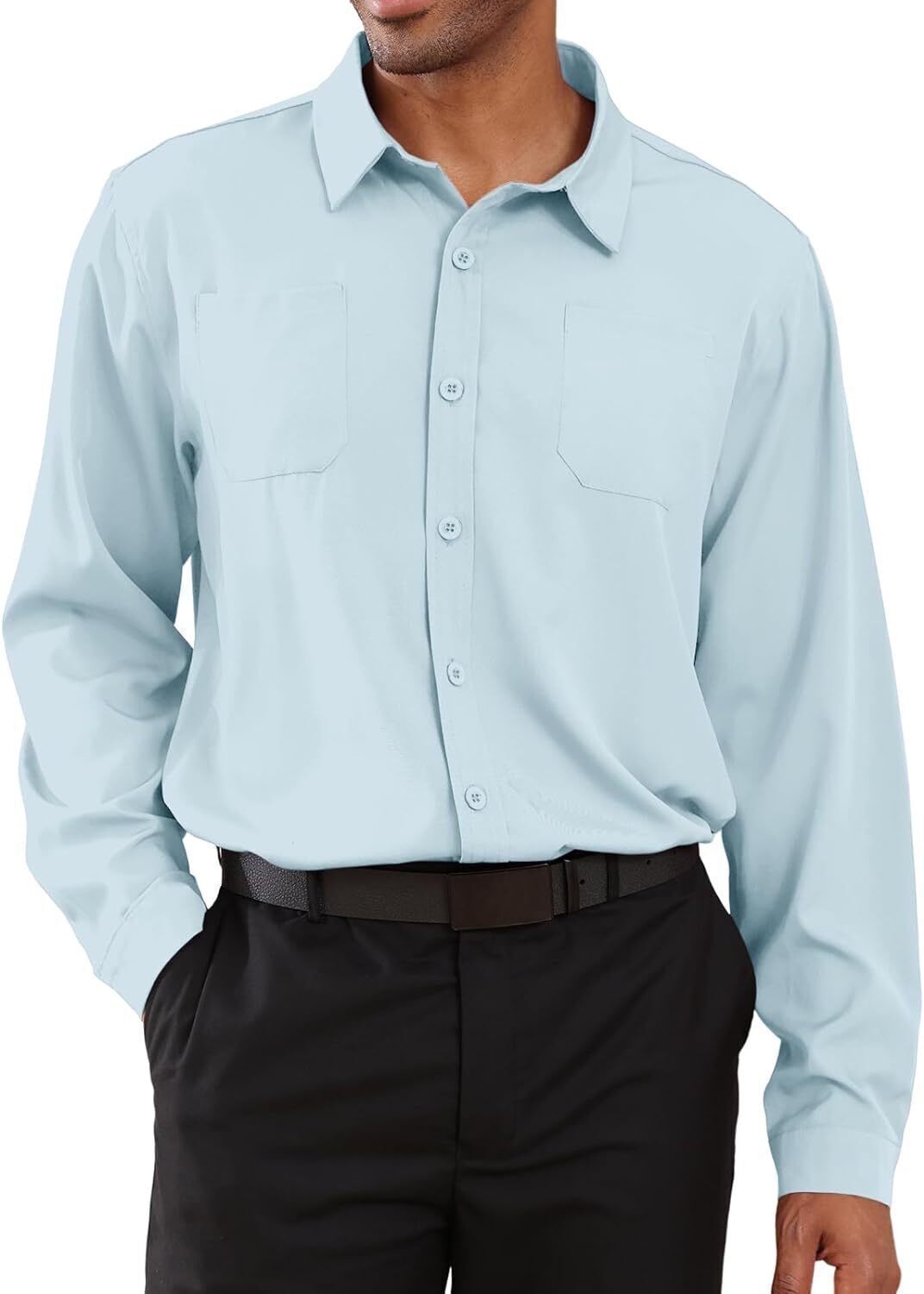 8-park Mens Fashion Dress Shirts Solid Color Long Sleeve Regular Fit Casual Button Down Shirts with Two Chest Pockets