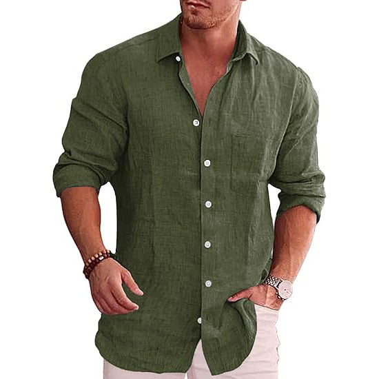 Men's Casual Linen Button Down Shirt Long Sleeve