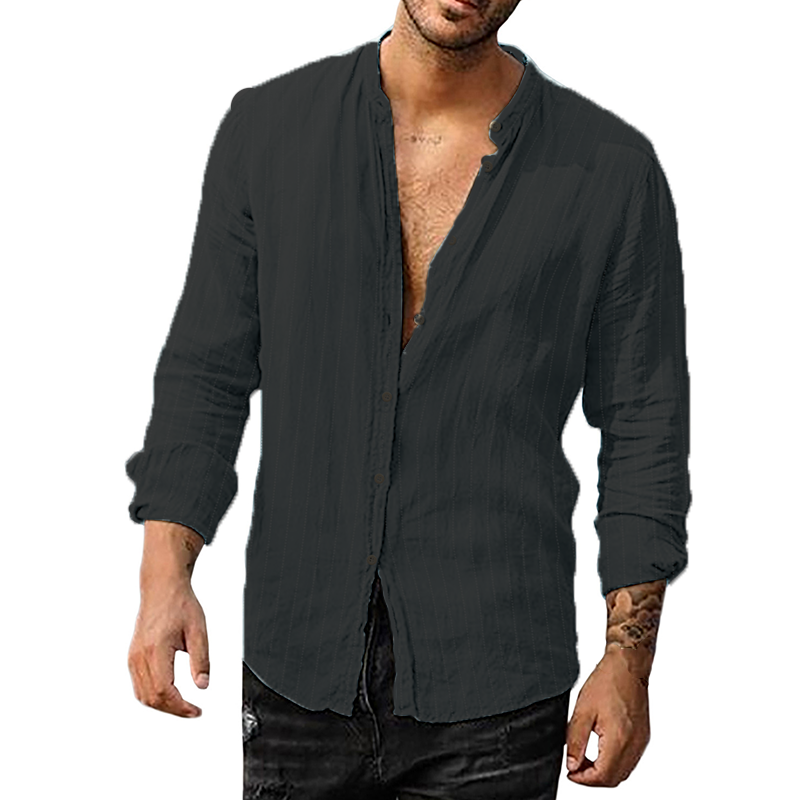7-Pack Men's striped cardigan with casual standing collar long sleeve shirt