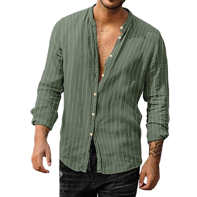 7-Pack Men's striped cardigan with casual standing collar long sleeve shirt