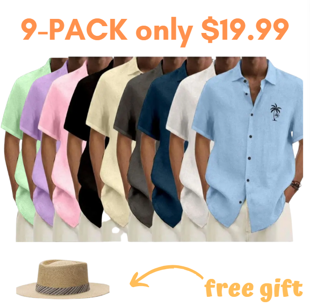 9 PACK Men's Solid Color Hawaiian Coconut Casual Shirt