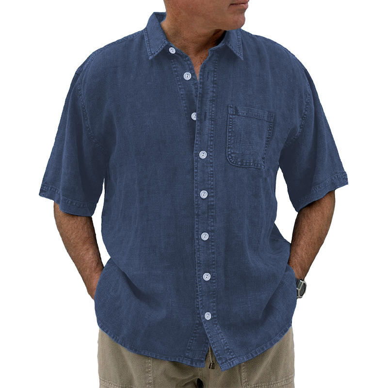 8-Pack Men's vintage cotton linen pocket short-sleeved shirt