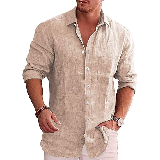 Men's Casual Linen Button Down Shirt Long Sleeve