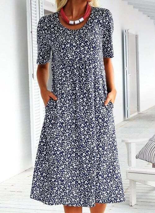Casual Women Scoop Neck Floral Dress