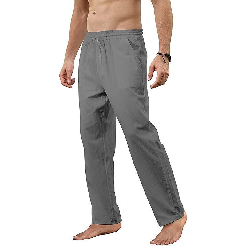 7 PACK Men's Linen Pants Trousers Beach Pants Straight Pants Pocket Drawstring Solid Color Plain Breathable Soft Full Length Home Casual Linen Fashion Classic Loose Fit White Black Micro-elastic
