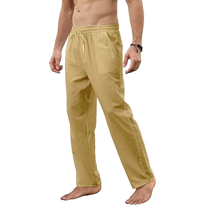 7 PACK Men's Linen Pants Trousers Beach Pants Straight Pants Pocket Drawstring Solid Color Plain Breathable Soft Full Length Home Casual Linen Fashion Classic Loose Fit White Black Micro-elastic