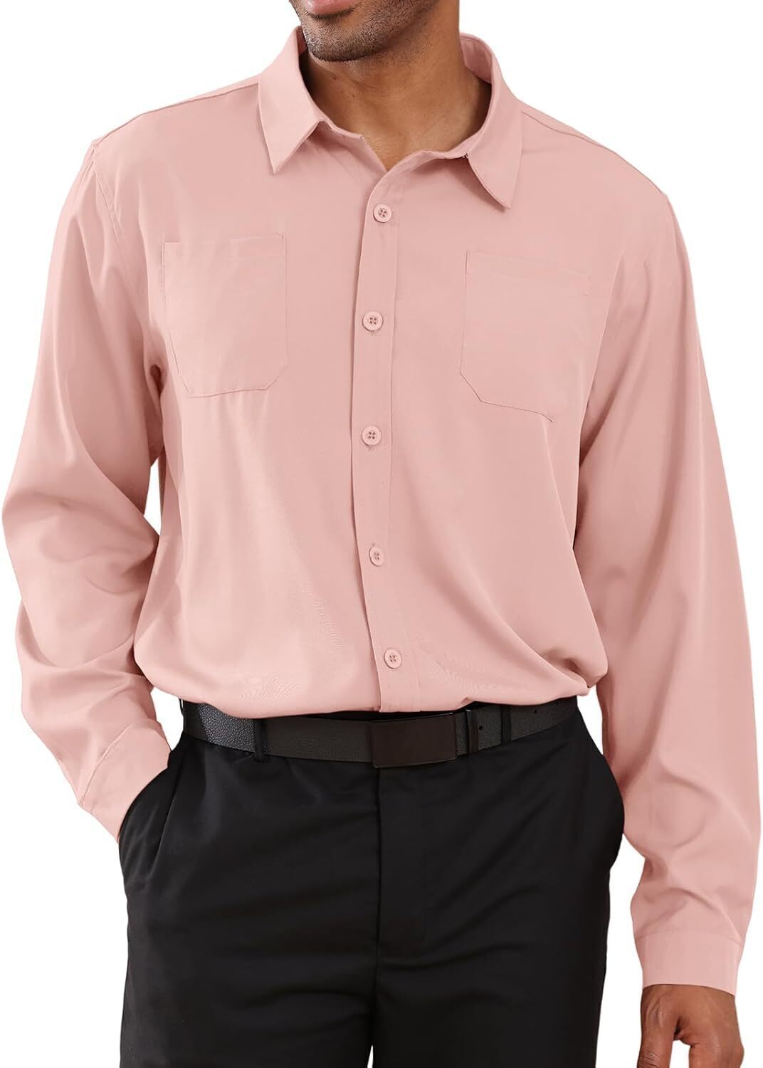 8-park Mens Fashion Dress Shirts Solid Color Long Sleeve Regular Fit Casual Button Down Shirts with Two Chest Pockets