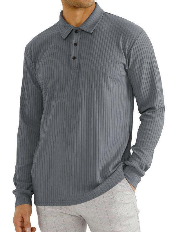7-PARK Men's lapel striped long sleeve shirt